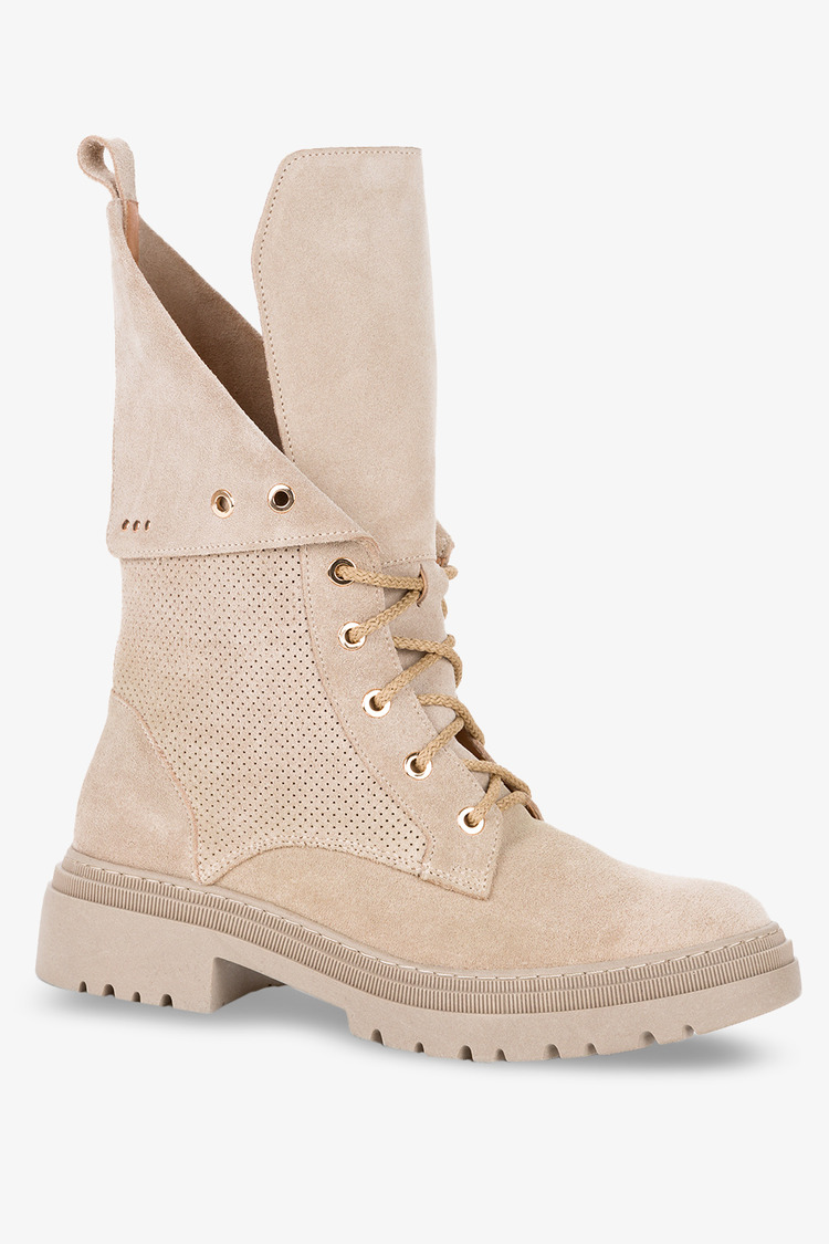 Beżowe botki workery na platformie sznurowane Casu POLSKA SKÓRA 1670-B