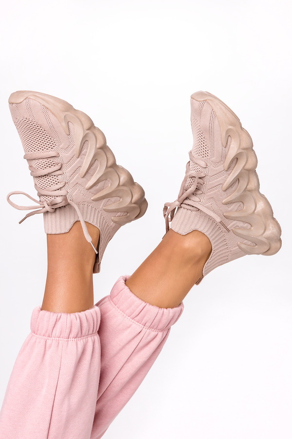 Beżowe sneakersy na platformie buty sportowe sznurowane Casu VL197P