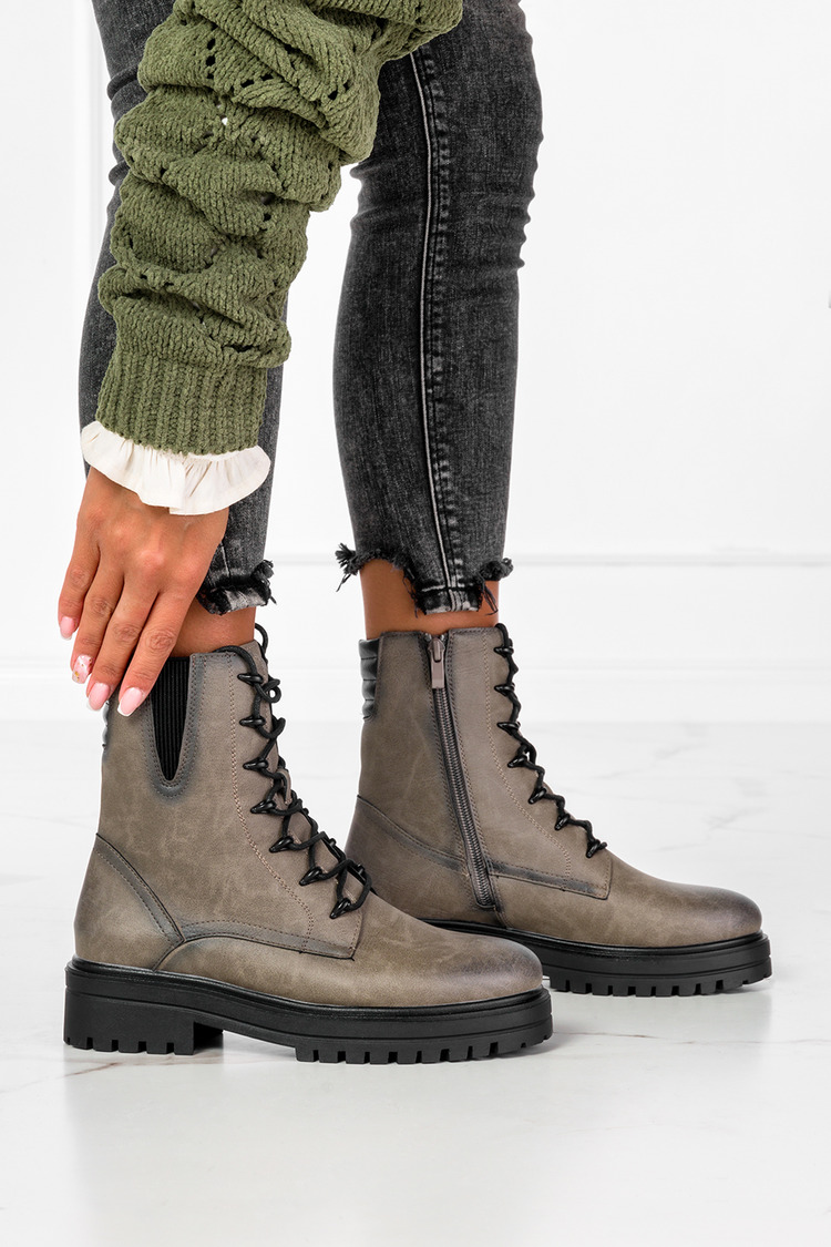 Botki Sergio Leone na platformie sznurowane szare TR756