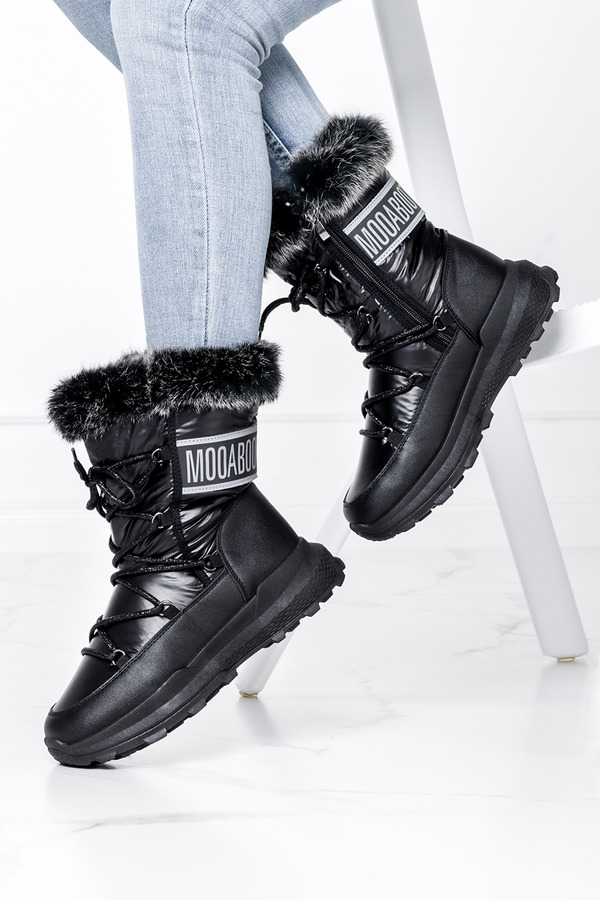 Czarne botki śniegowce na platformie z futerkiem Casu SS68-1