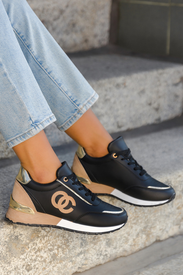 Czarne sneakersy na koturnie buty sportowe sznurowane Casu AB857