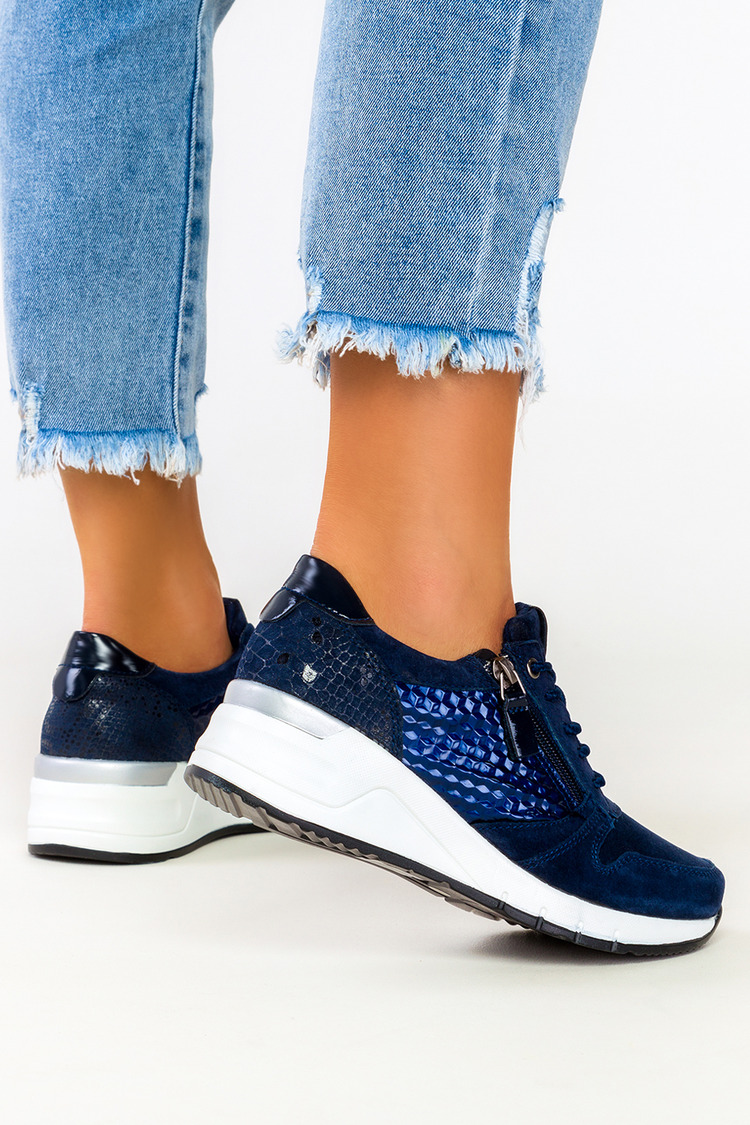 Granatowe sneakersy Filippo skórzane buty sportowe sznurowane z ozdobnym suwakiem DP2052/21NV