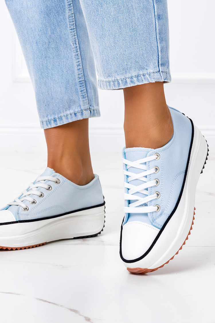 Niebieskie trampki na platformie buty sportowe sznurowane Casu 81145-4