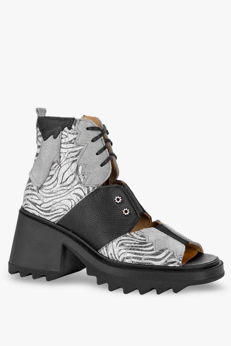 Popielate botki Maciejka na platformie sznurowane z wycięciami POLSKA SKÓRA 05321-03-00-5