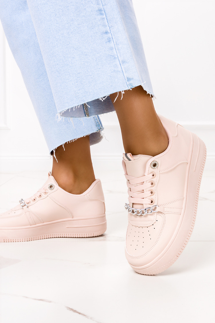 Różowe sneakersy z łańcuchem na platformie sznurowane Casu MB-120