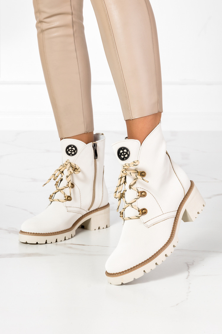 Trzewiki ecru sznurowane polska skóra Casu 2252