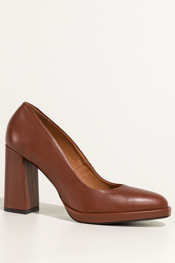 Brązowe czółenka skórzane damskie na słupku PRODUKT POLSKI Casu 7253-806