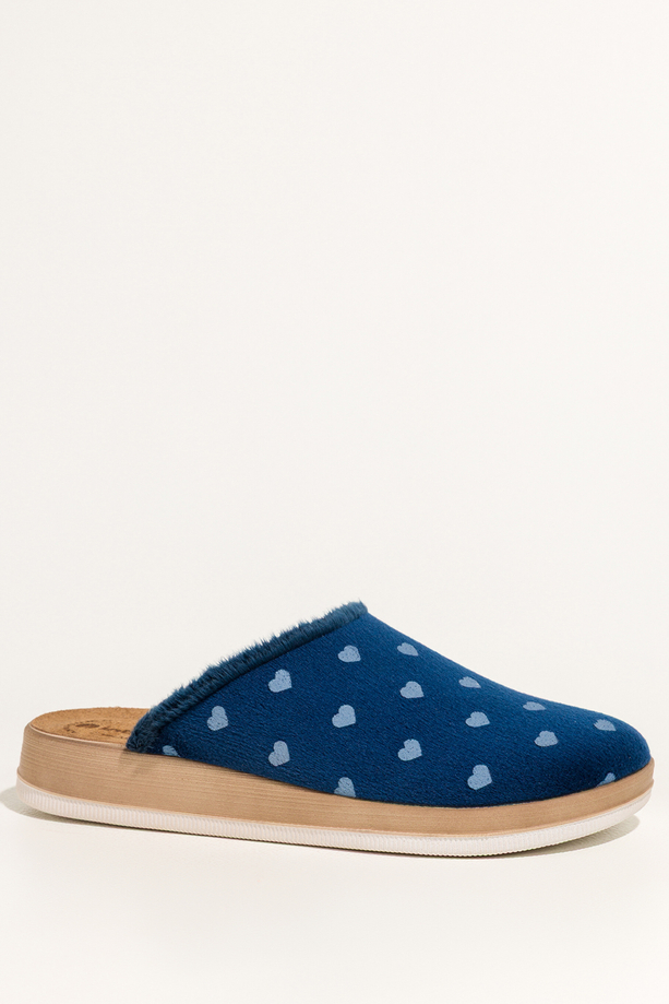 Granatowe kapcie damskie Inblu obuwie domowe skórzana wkładka soft serca XG999959