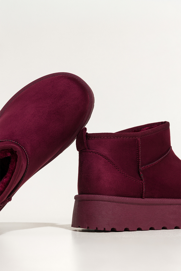 Bordowe śniegowce mukluki damskie na żłobionej platformie Casu EO758K