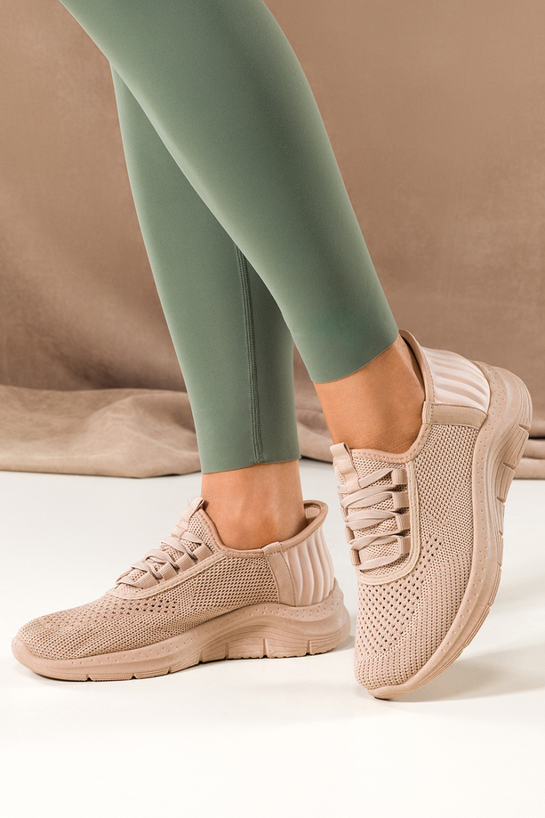 Beżowe buty sportowe damskie sneakersy z perforacją sznurowane Casu PDJ269-63