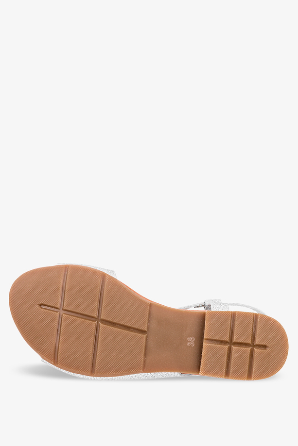 Srebrne sandały brokatowe płaskie POLSKA SKÓRA Casu 1116-776