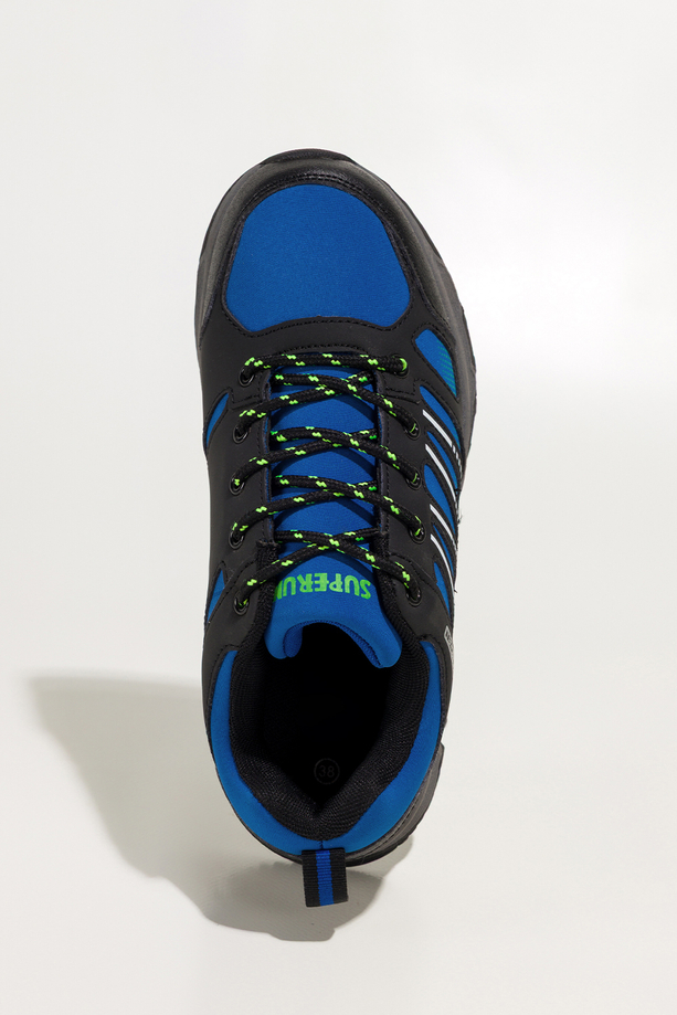 Niebieskie buty trekkingowe damskie buty sportowe softshell na bieżnikowanej podeszwie sznurowane czarne wstawki Carla 1540
