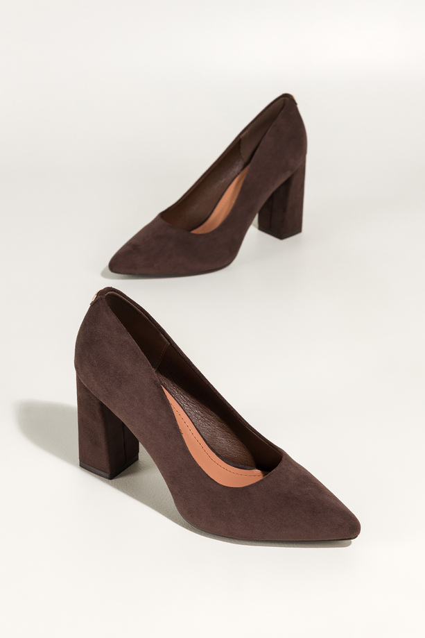 Czekoladowe czółenka damskie Sergio Leone obcas słupek skórzana wkładka złota ozdoba na pięcie KY783