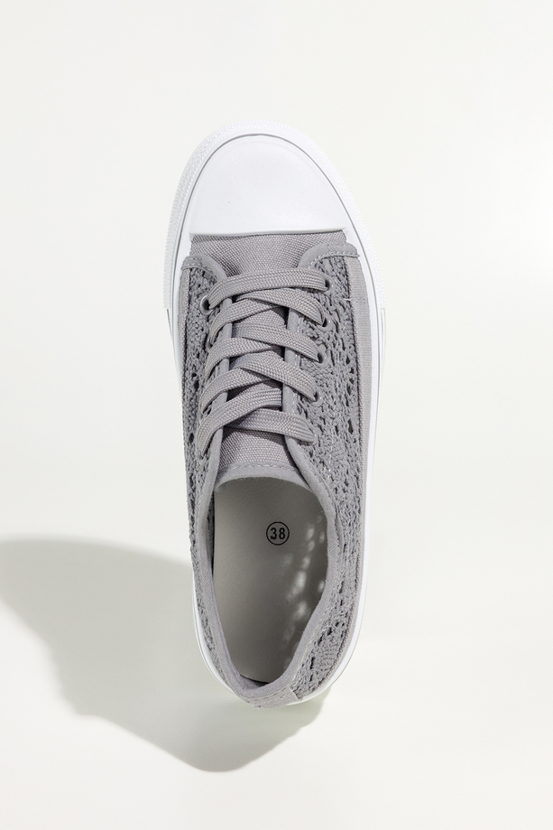 Szare trampki damskie ażurowe sneakersy na platformie koronkowe sznurowane Carla YZ847-4