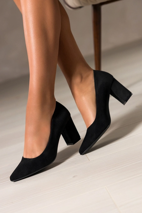 Czarne czółenka damskie Sergio Leone na słupku skórzana wkładka KY585