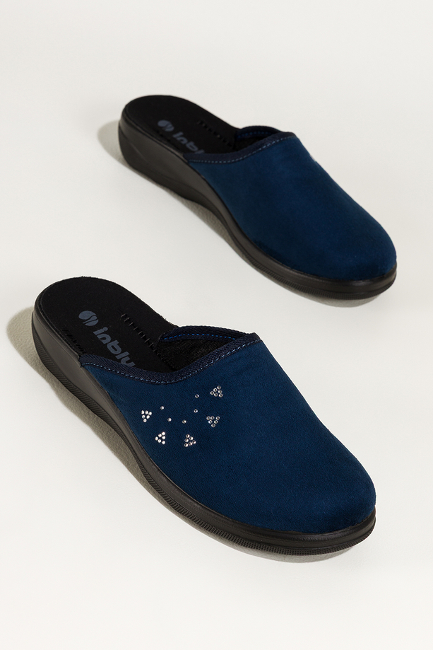 Granatowe kapcie damskie Inblu obuwie domowe z cyrkoniami XF99990S