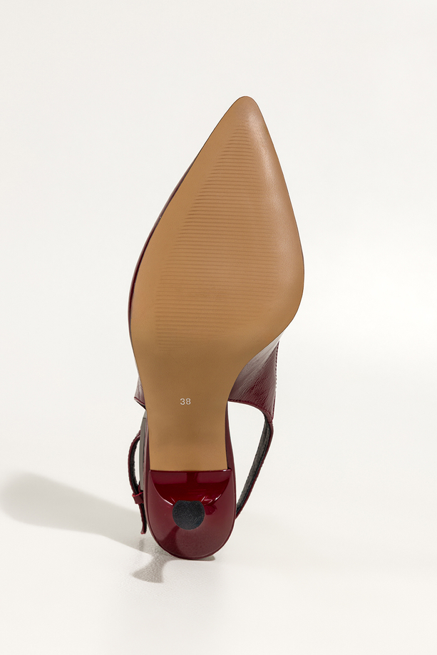 Bordowe czółenka skórzane damskie szpilki lakierowane z odkrytą piętą obcas kieliszek PRODUKT POLSKI Casu 7007-378