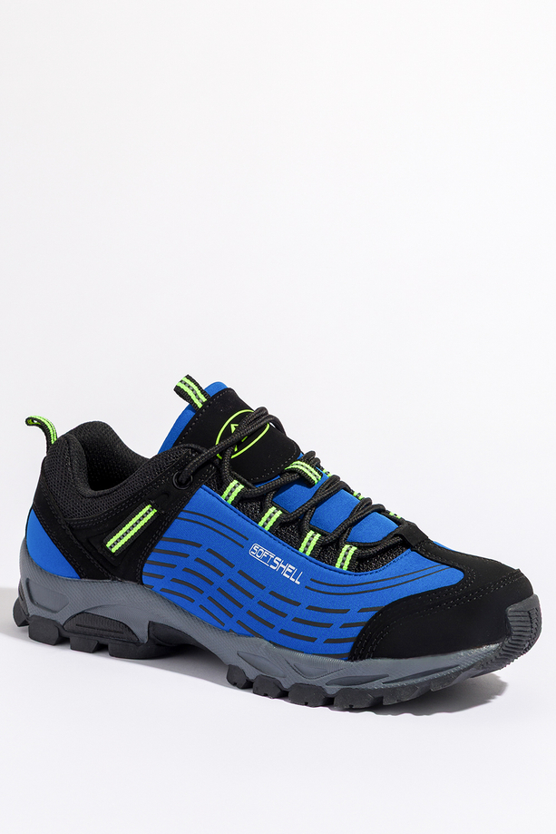 Niebieskie buty trekkingowe damskie z czarnymi dodatkami sznurowane softshell Casu B1528-6