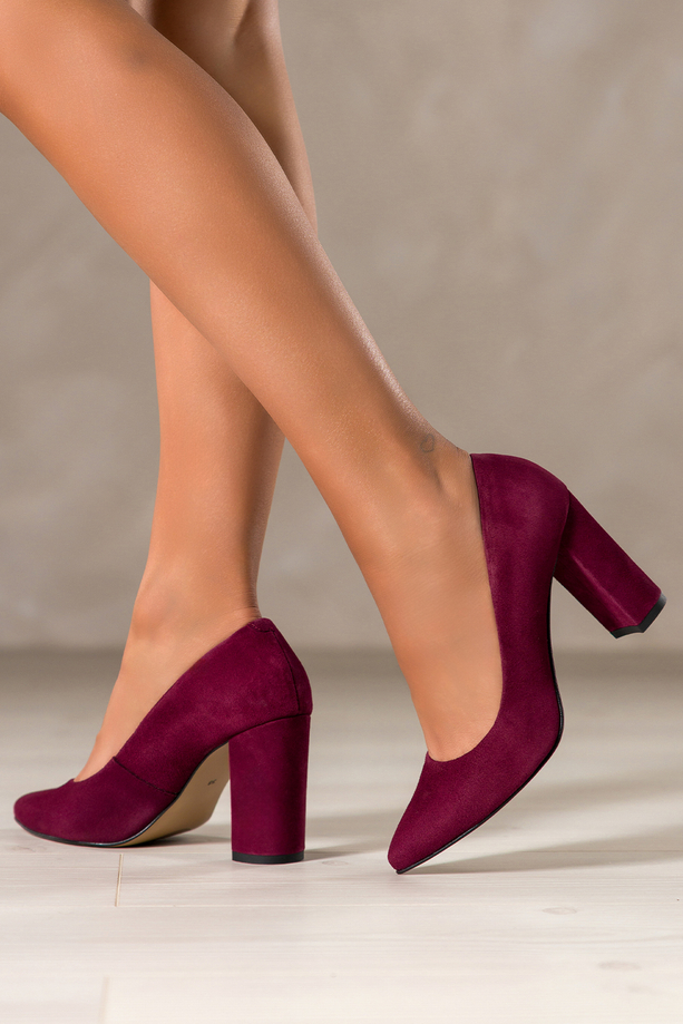 Bordowe czółenka skórzane damskie na słupku PRODUKT POLSKI Casu 6986-656