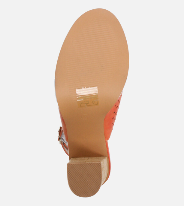 Pomarańczowe sandały ażurowe zabudowane na słupku ze skórzaną wkładką Casu L20X6/O