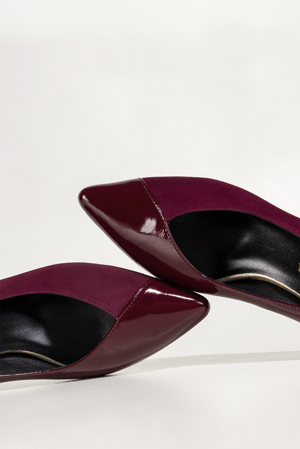 Bordowe czółenka skórzane damskie na szerokim obcasie PRODUKT POLSKI Casu 7088-378-656