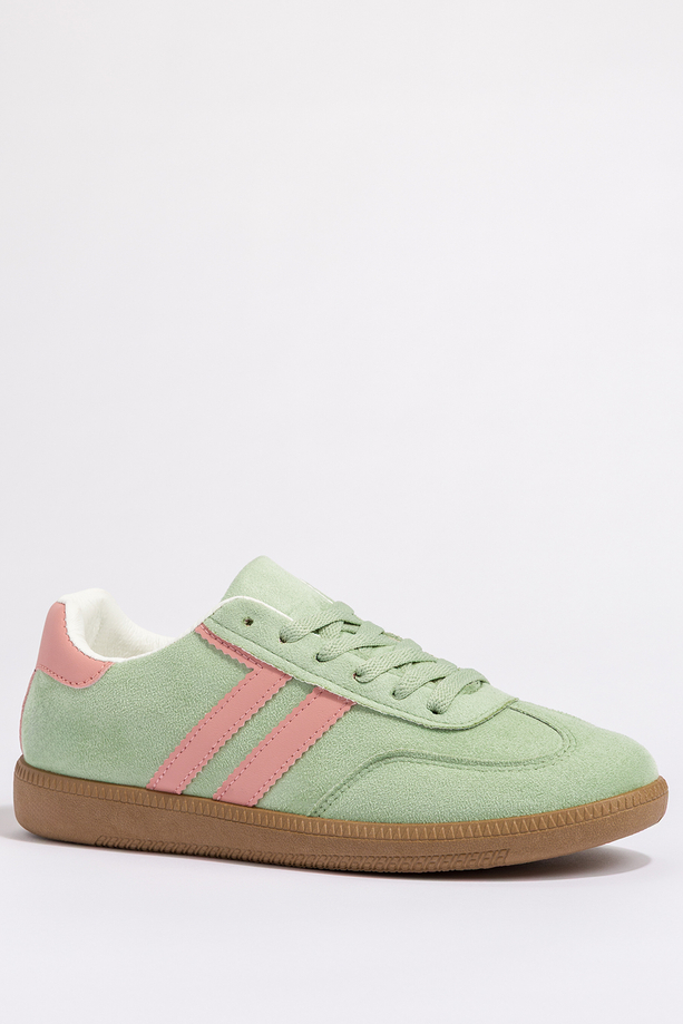 Zielone sneakersy damskie na elastycznej płaskiej podeszwie podwójne sznurówki Casu B-6610