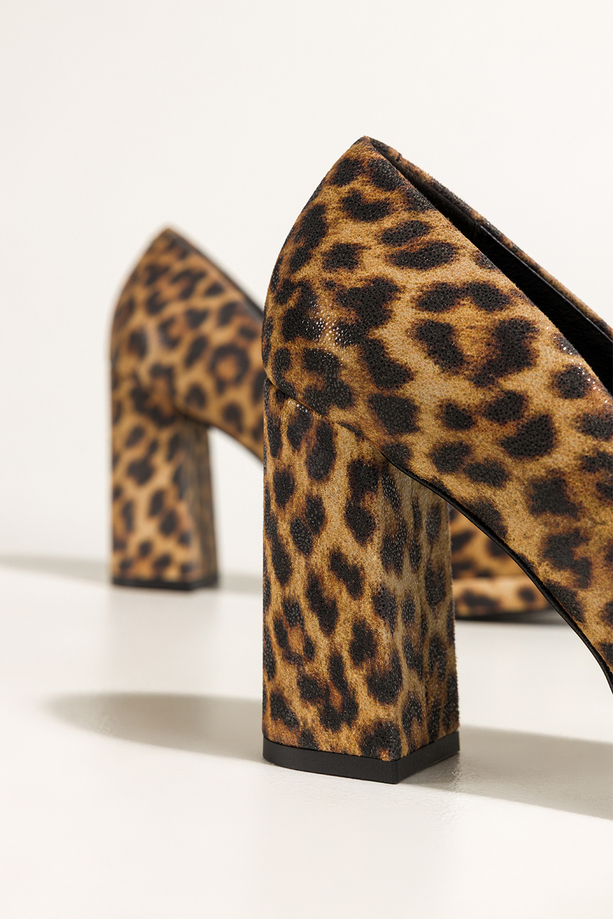 Beżowe czółenka skórzane damskie na słupku wzór panterki PRODUKT POLSKI Casu 7253-016