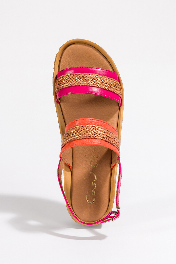 Fuksjowe sandały skórzane damskie na koturnie miedziane wstawki PRODUKT POLSKI Casu 2876-197-196