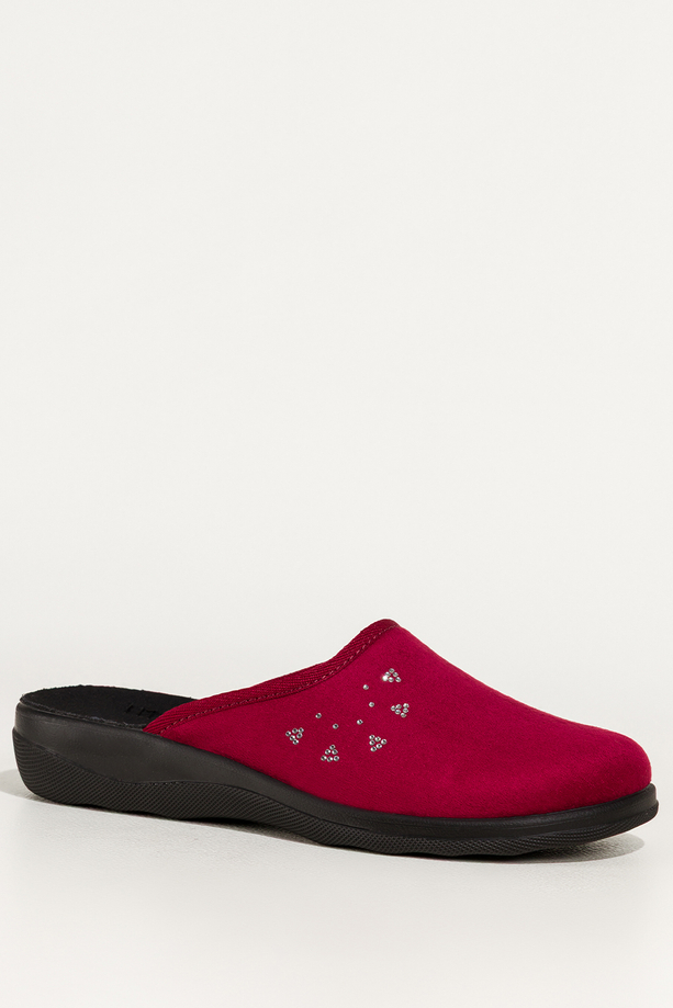 Bordowe kapcie damskie Inblu obuwie domowe z cyrkoniami XF99990S