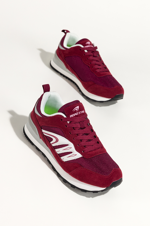 Bordowe sneakersy damskie buty sportowe na żłobionej podeszwie sznurowane białe wstawki Casu 7398-1D