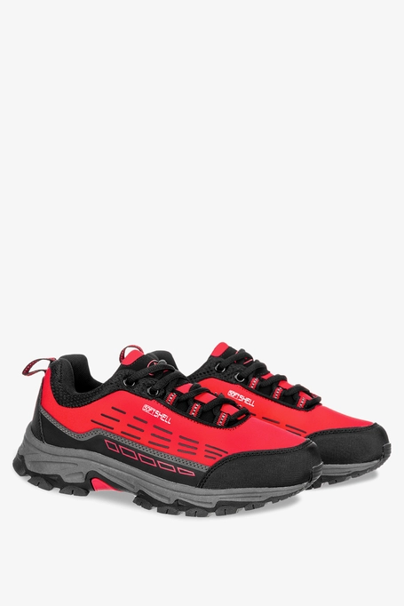 Czerwone buty trekkingowe sznurowane unisex softshell Casu B2003-4
