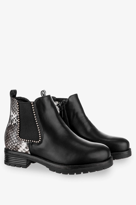 Czarne botki z nitami wzór wężowy Casu X822-1