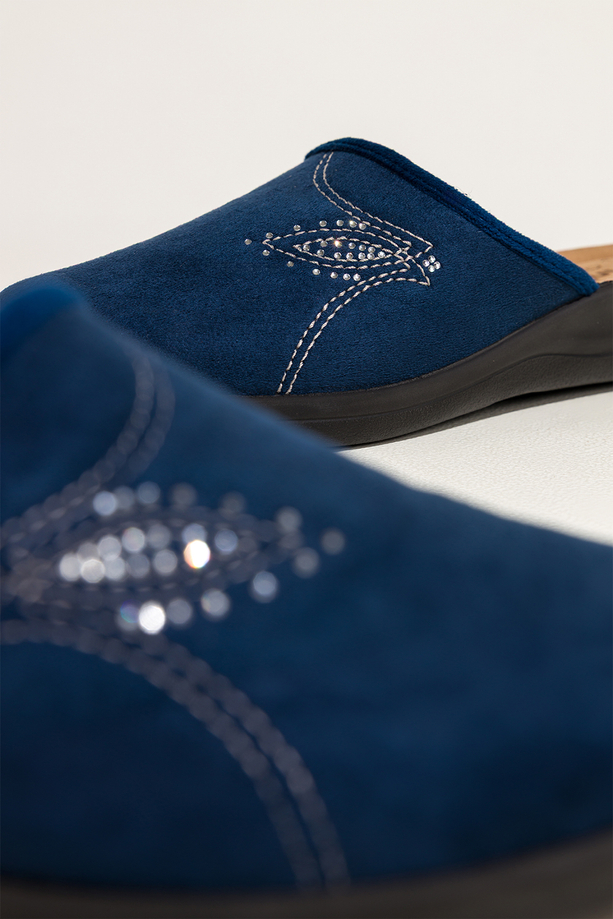 Granatowe kapcie damskie Inblu obuwie domowe z cyrkoniami wkładka soft XU999951