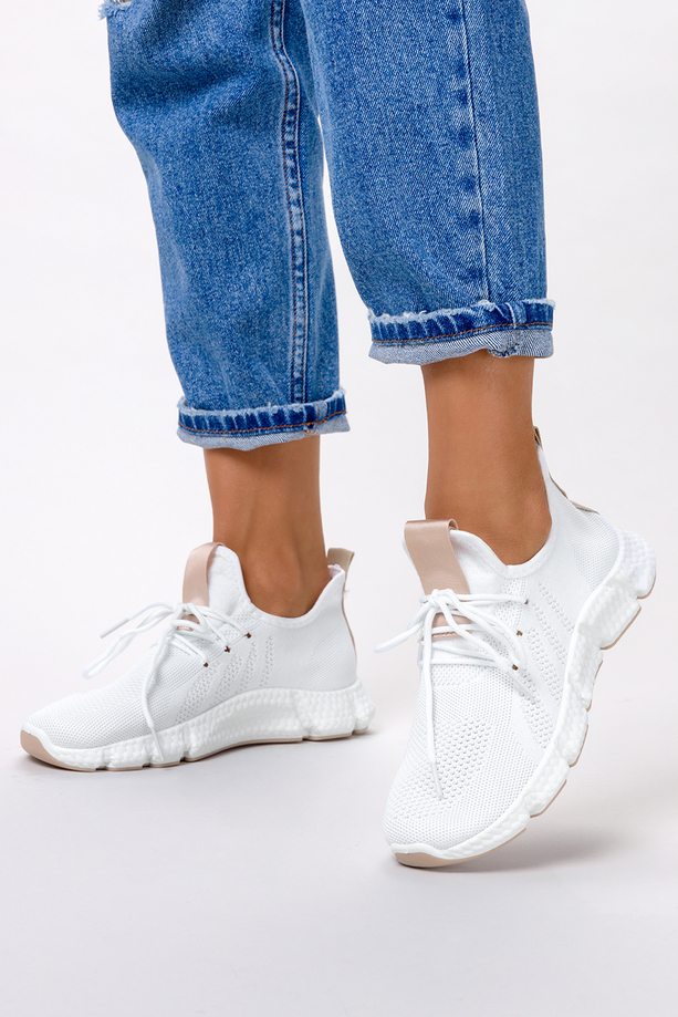 Białe sneakersy na platformie buty sportowe sznurowane Casu YF608-63