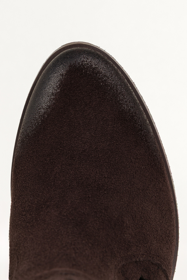 Czekoladowe botki skórzane damskie kowbojki ażurowe na ściętym obcasie wycięta cholewka PRODUKT POLSKI Casu 6605-7