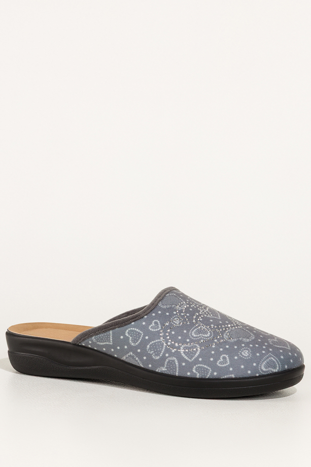 Szare kapcie damskie Inblu obuwie domowe serca z cyrkoniami wkładka soft XU989Y99