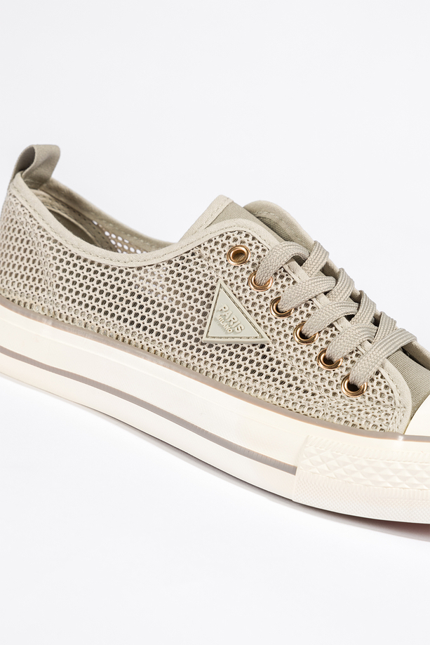 Szare trampki damskie ażurowe sneakersy na platformie sznurowane ozdoba na cholewce Carla QY838-13