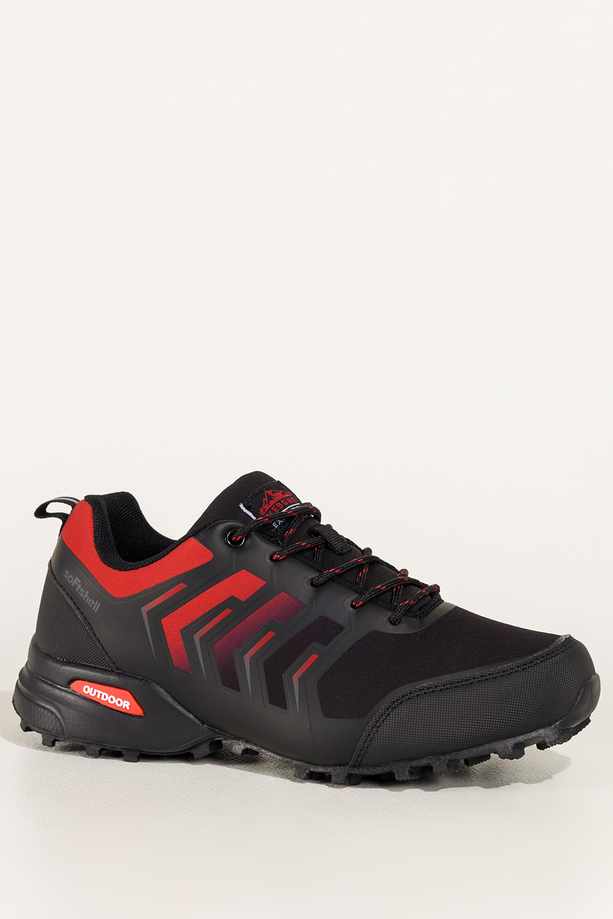 Czarne buty trekkingowe damskie buty sportowe softshell na bieżnikowanej podeszwie czerwone wstawki sznurowane Carla EY82976-5