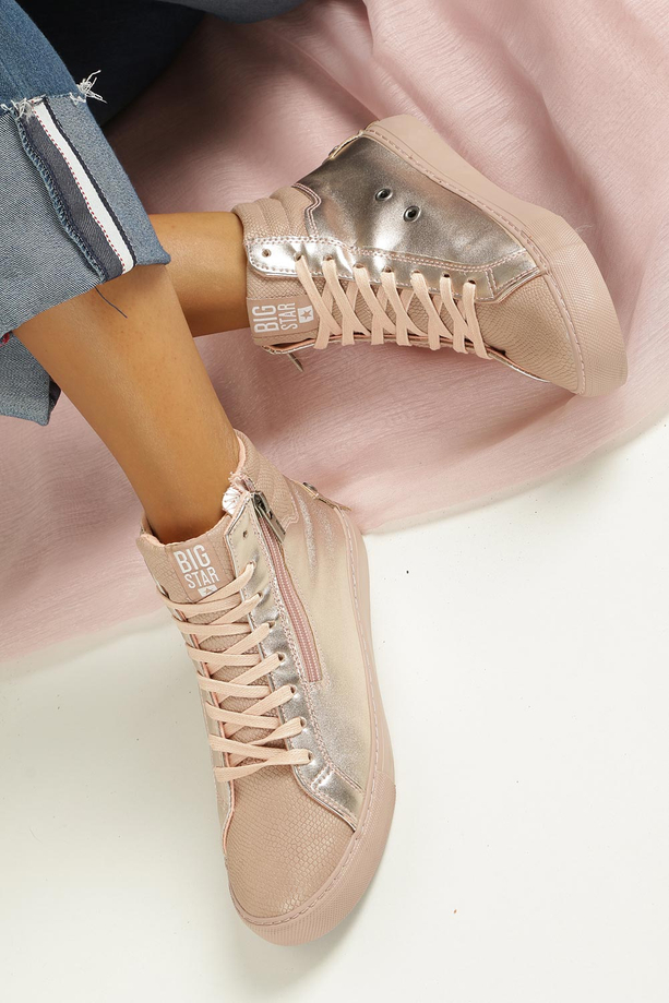 Różowe sneakersy trampki sznurowane z ozdobnym suwakiem Big Star BB274729