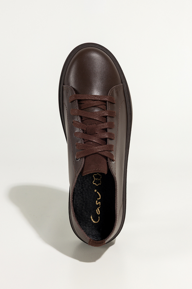 Czekoladowe trampki skórzane damskie sneakersy na platformie sznurowane PRODUKT POLSKI Casu 8855