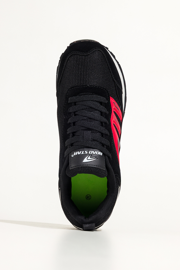 Czarne sneakersy damskie buty sportowe na żłobionej podeszwie sznurowane czerwone wstawki Casu 7398-2D