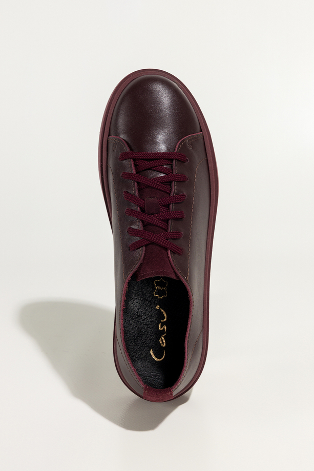 Bordowe trampki skórzane damskie sneakersy na platformie sznurowane PRODUKT POLSKI Casu 8855
