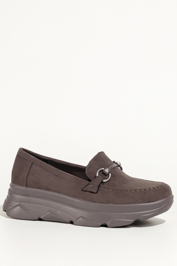 Ciemnoszare mokasyny damskie półbuty na platformie skórzana wkładka ozdoba Carla K-6-5974