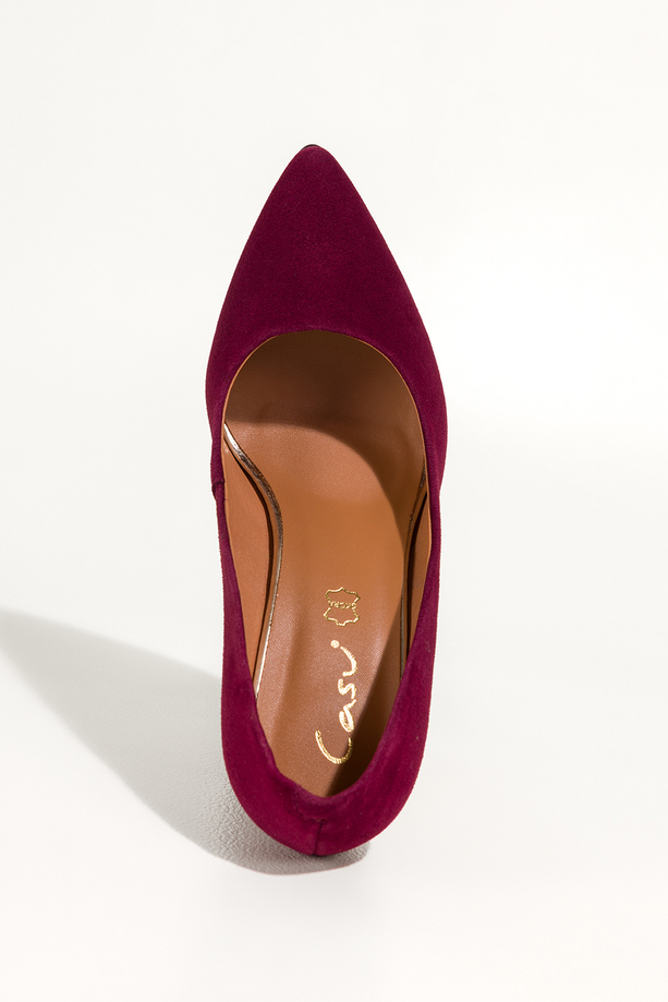 Bordowe czółenka skórzane damskie na słupku PRODUKT POLSKI Casu 6986-656