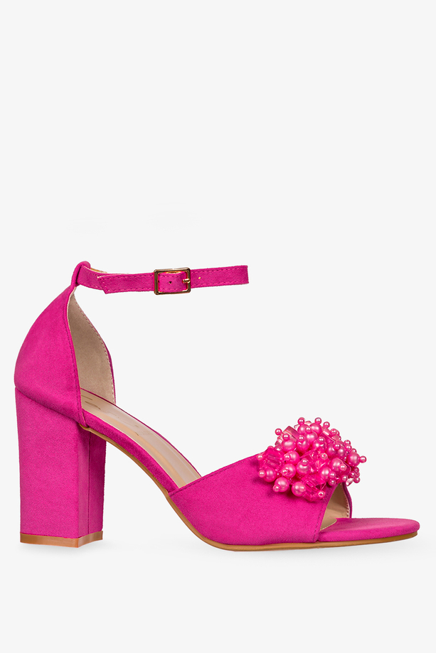 Fuksjowe sandały z ozdobą na słupku z zakrytą piętą pasek wokół kostki Casu ER23X4-F