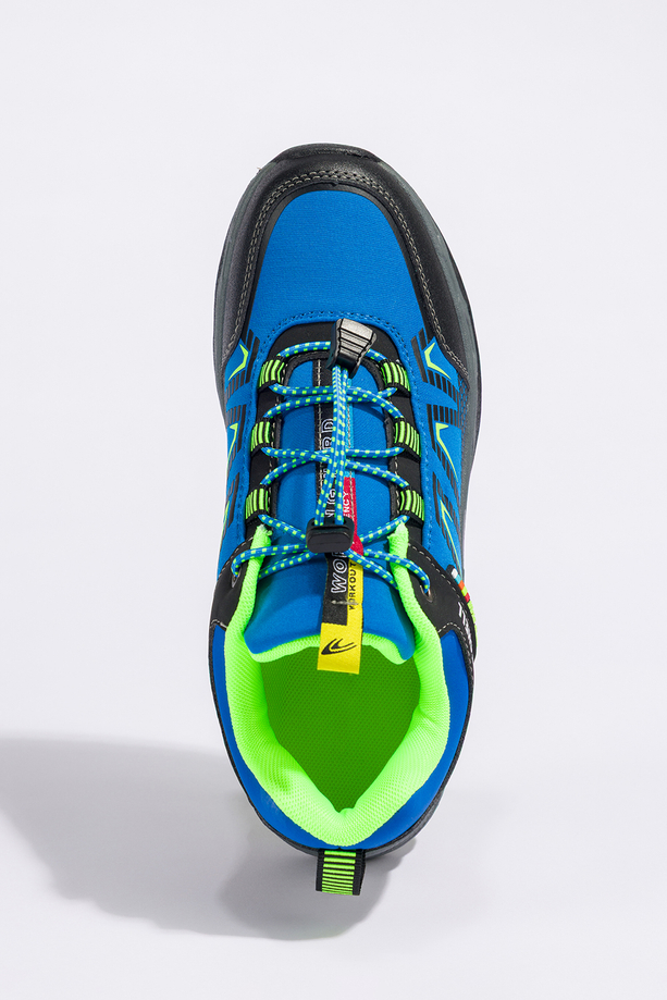 Niebieskie buty trekkingowe damskie buty sportowe na bieżnikowanej podeszwie z regulowaną elastyczną sznurówką seledynowe wstawki softshell Casu 2213-6W