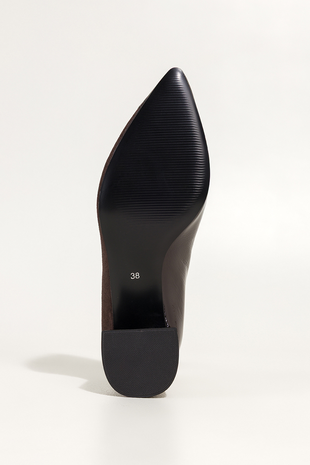 Czekoladowe czółenka skórzane damskie na szerokim obcasie PRODUKT POLSKI Casu 7088-329-648