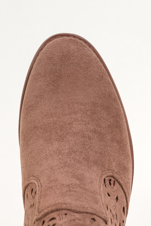 Brązowe botki damskie płaskie ażurowa cholewka Carla S7476-6