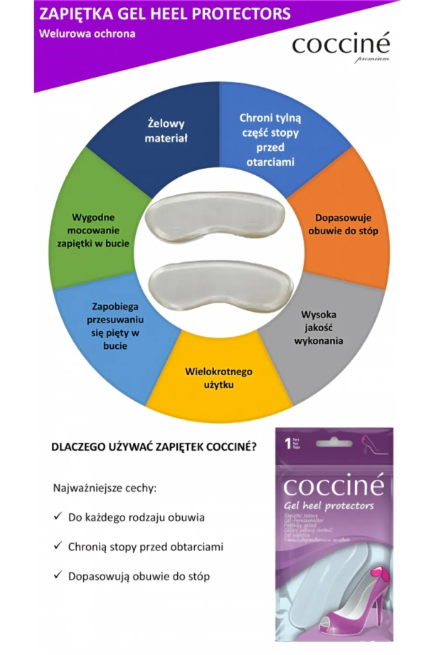 Ochronna zapiętka żelowa Coccine Gel Heel Protectors L/XL do obuwia na wysokim obcasie i z twardym zapiętkiem