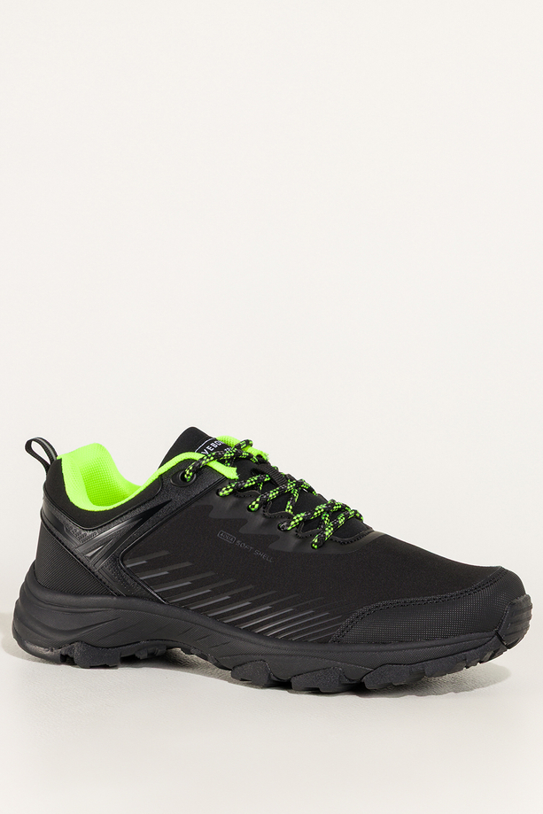 Czarne buty trekkingowe damskie buty sportowe softshell na bieżnikowanej podeszwie seledynowe wstawki sznurowane Carla EY0976-8